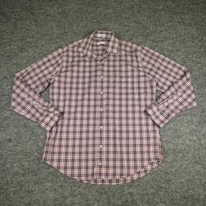 Peter Millar Shirt Mens Large Blue Plaid Cotton/Spandex Long Sleeve‎ Button Up